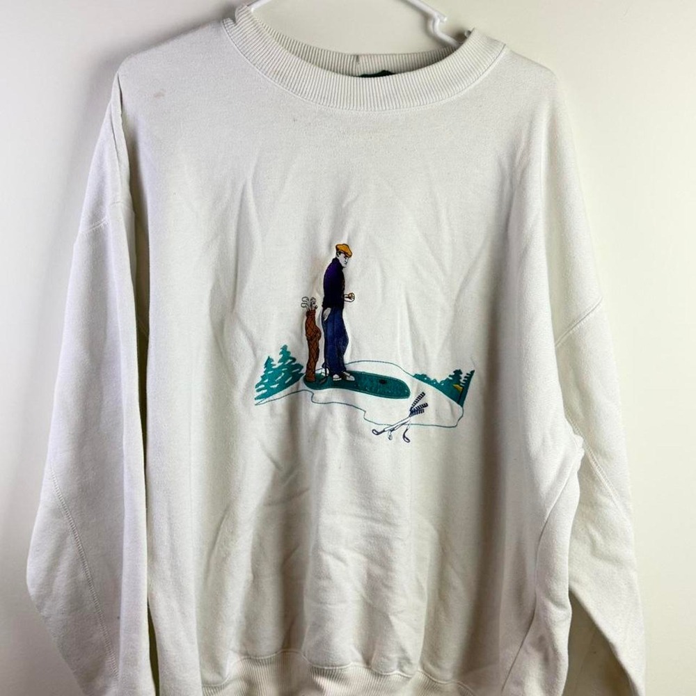 Vintage 90s Golf Sweatshirt Golfer Dog Snowy Mountain Graphic Pullover Size XL